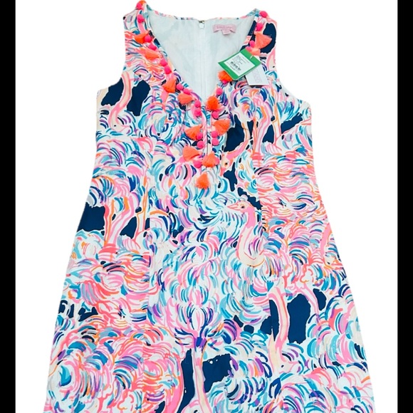 Lilly Pulitzer Pink and Orange Dress with Pom Pom Accents - Picture 1 of 5